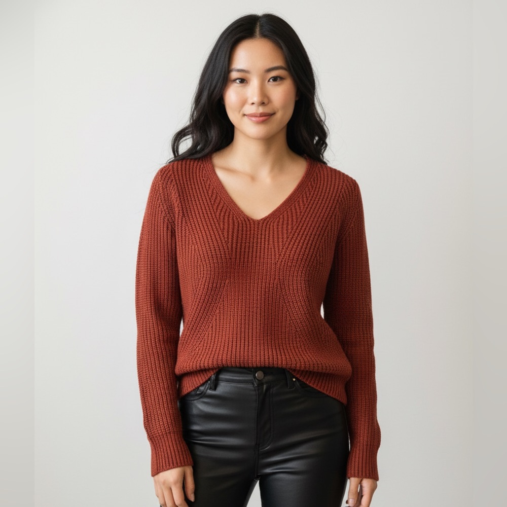 Burnt Orange Rust Cozy Cable Knit Sweater
